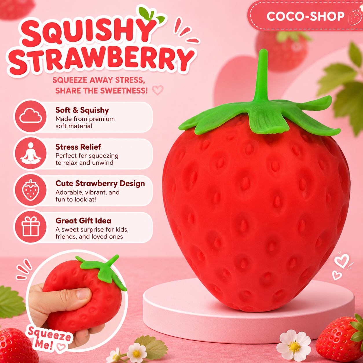 Strawberry Squishy Toy Stress Relief Fidget Toy Soft Squeeze Sensory Toy